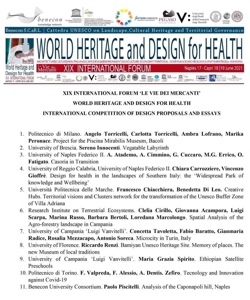 INTERNATIONAL COMPETITION OF DESIGN PROPOSALS AND ESSAYS_XIX INTERNATIONAL FORUM ‘LE VIE DEI MERCANTI’ WORLD HERITAGE AND DESIGN FOR HEALTH